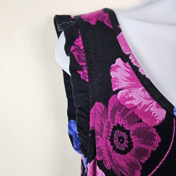 Elle Women's Sleeveless Floral Print Dress Size Large Black/Pink/Blue Casual - Picture 6 of 10
